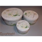   Doboz kerek kamillás bádog 13,5cm zöld-krém-sárga-fehér