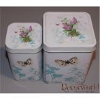 Doboz szögletes orgonás bádog 6,5x10cm krém-pink-lila