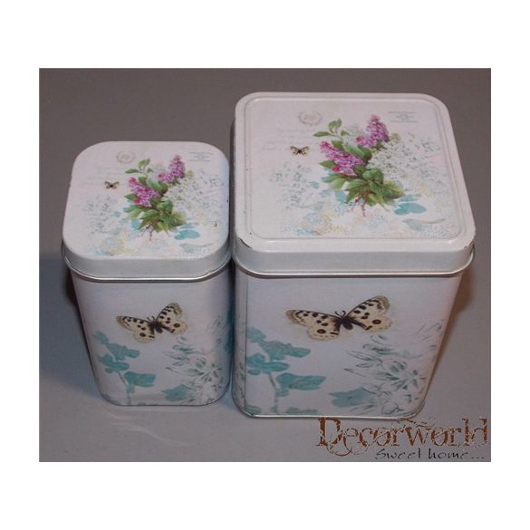 Doboz szögletes orgonás bádog 6,5x10cm krém-pink-lila