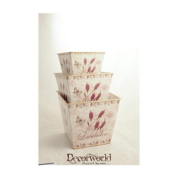Bádog kaspó "lavender"4szögletű 14,5x14,5x13cm