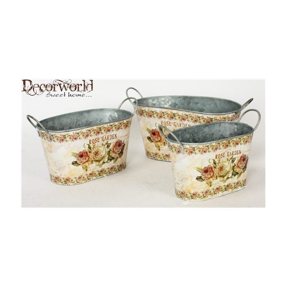 Bádog oválkaspó Rose Garden 18,5x11x10,5cm