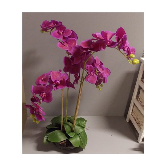 Orchidea ültetett 4 szálas gumi üvegkaspóban lila 75-80cm
