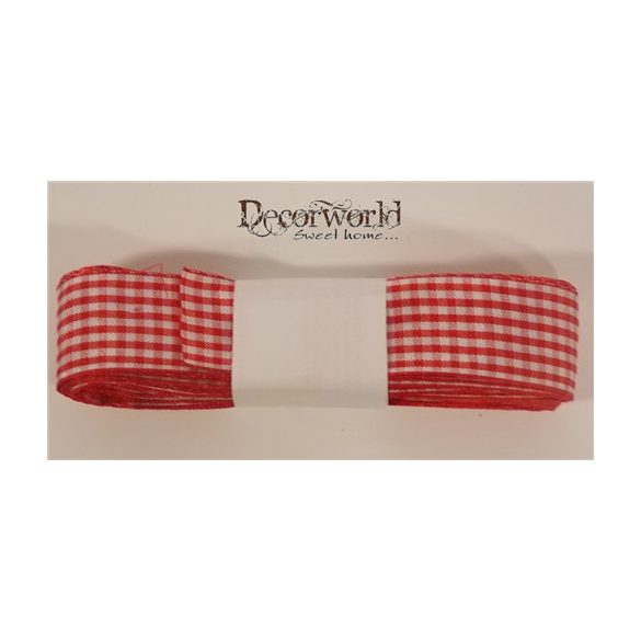 Textil szalag kockás piros 25mm/10y