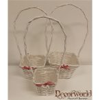 Kosár fonott szögletes füles masnival/szívvel fehér M