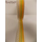   Textil szalag drótos csíkos-pöttyös narancssárga-sárga-zöld-fehér 25mmx10m