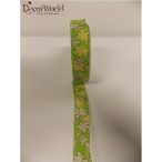   Textil szalag drótos nagy virág mintás zöld-sárga-fehér 25mmx10m