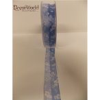 Textil szalag drótos virág mintás kék-fehér 25mmx10m