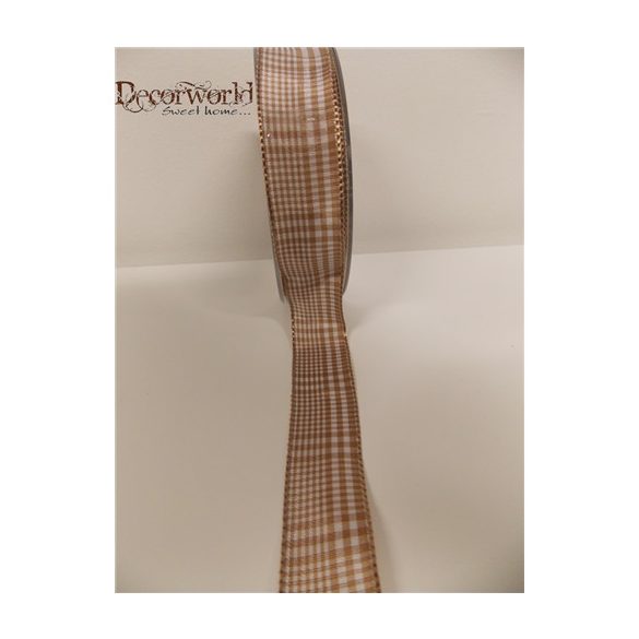 Textil szalag drótos kockás barna-fehér 25mmx10m