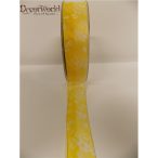 Textil szalag drótos virág mintás sárga-fehér 25mmx10m