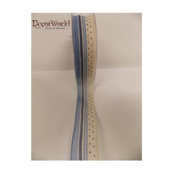 Textil szalag drótos csíkos-pöttyös kék-fehér 25mmx10m