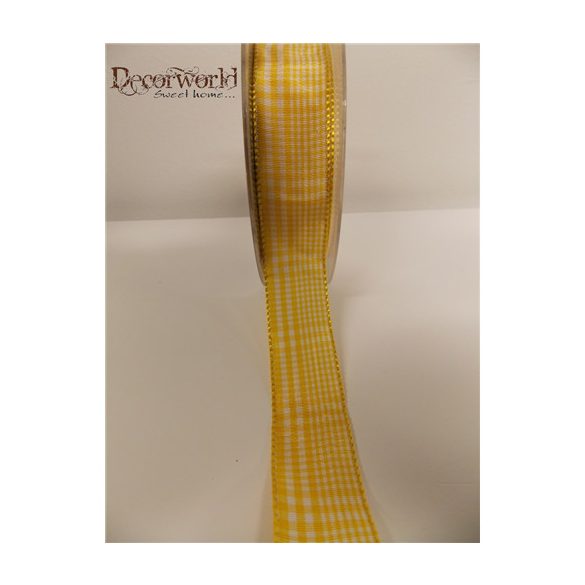 Textil szalag drótos kockás sárga-fehér 25mmx10m