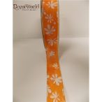   Textil szalag drótos nagy virág mintás narancssárga-fehér 25mmx10m