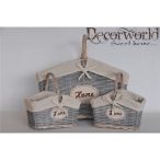 Kosár füles szögletes fonott 23x17x15cm szürke