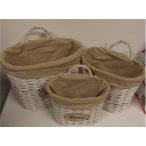 Kosár füles ovális fonott fehér  25x14x24cm