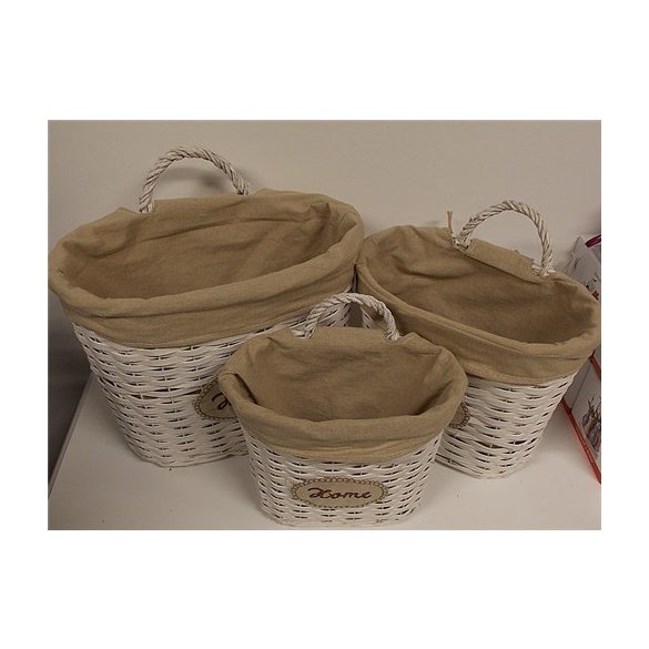 Kosár füles ovális fonott fehér  25x14x24cm