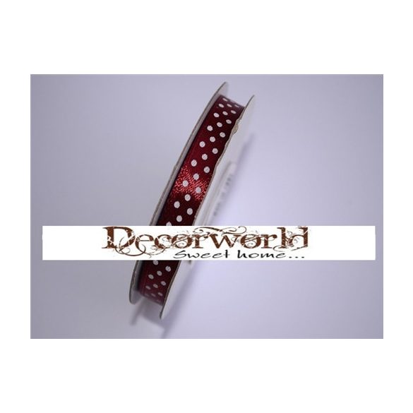 Szatén szalag pöttyös bordó 10mm x 12yard