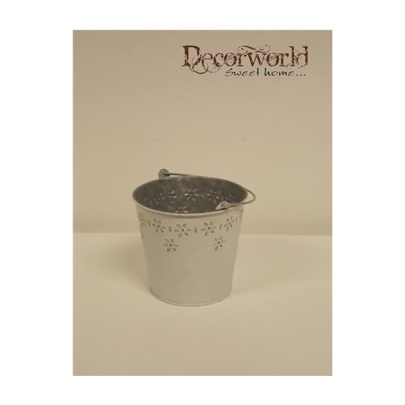 Vödör cink nyomott virág mintás fehér H10