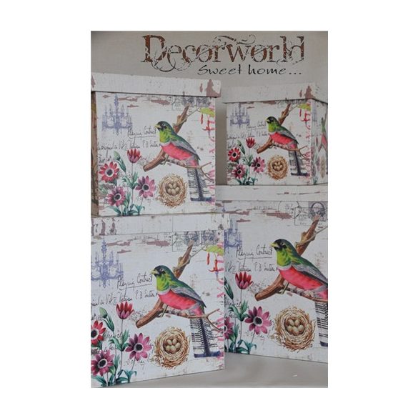 Doboz madár mintával kék-prios-zöld-narancs 30x30x30cm
