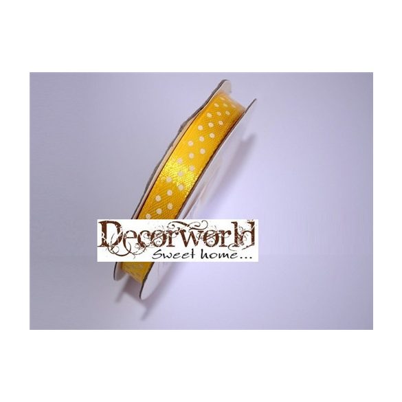 Szatén szalag pöttyös citromsárga 10mm x 12yard