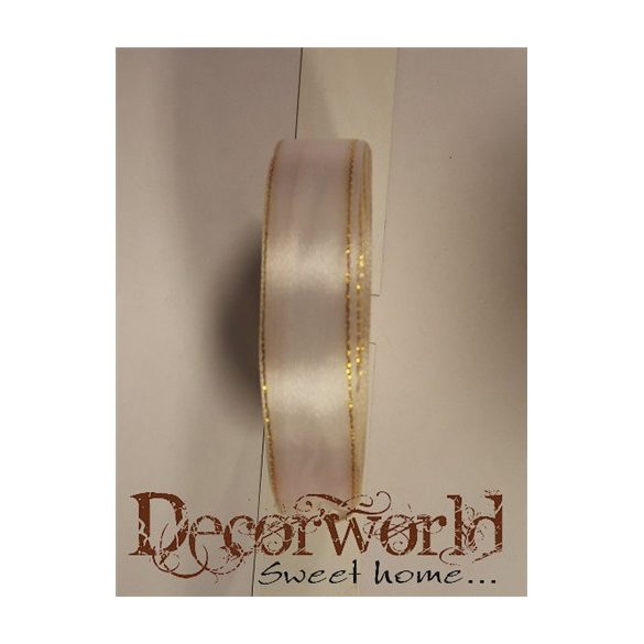 Szatén szalag 20mm x 25yard fehér, arany szegélyes