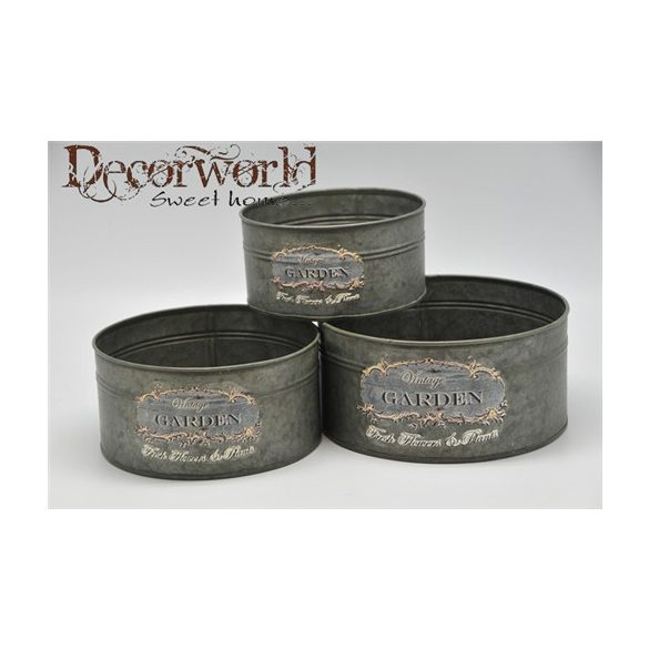 Kaspó kerek felirattal fém 17,5cm szürke közepes