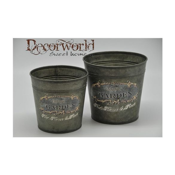 Kaspó kerek felirattal fém 12cm szürke kicsi