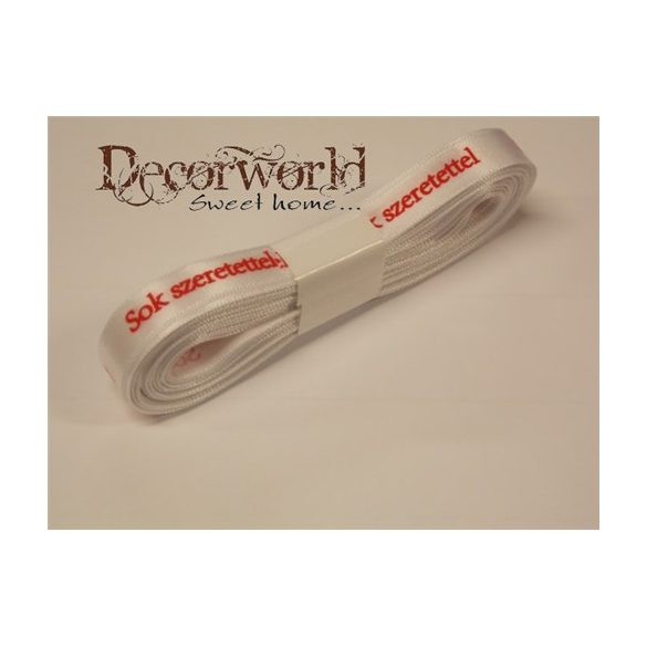 Karácsonyi szalag 1cm x 12,5yard fehér "Sok szeretettel"