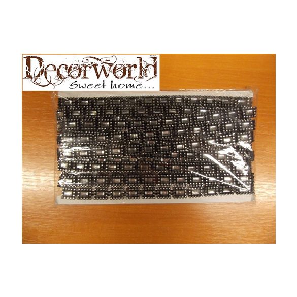 Műanyag Strassz Girland Ezüst-Fekete Négyszög 10 yard 1cm