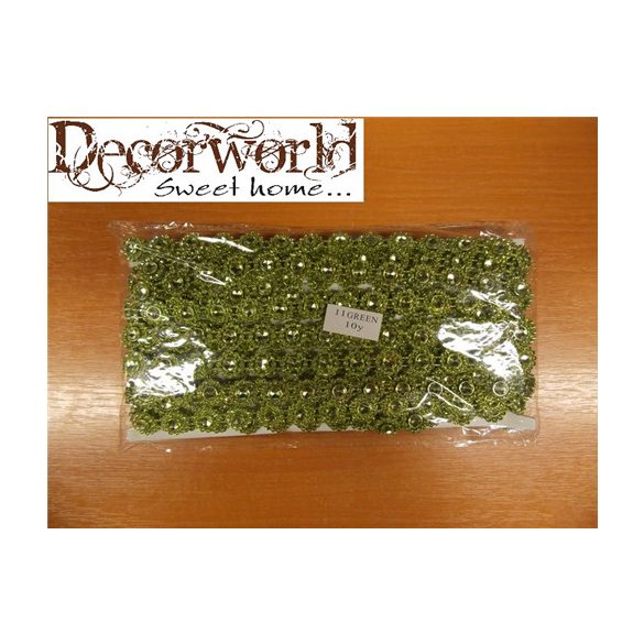 Műanyag strassz girland zöld kerek 10 yard 1cm