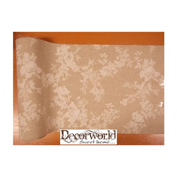 Natúr vászon fehér rósza nyomattal 23cm x 5m