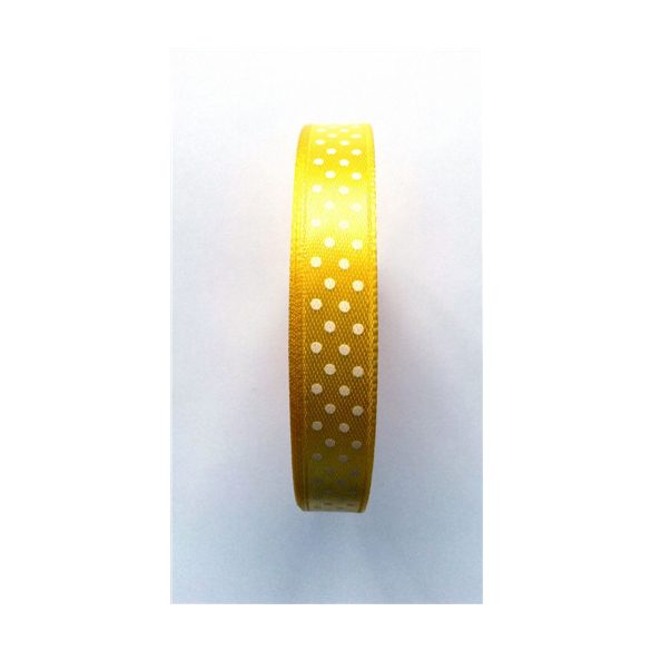 Szatén szalag pöttyös napsárga 10mm x 12yard