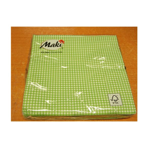 Maki szalvéta 20db/cs. zöld, kockás 33x33cm