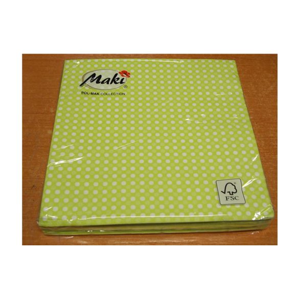 Maki szalvéta 20db/cs. zöld, pöttyös 33x33cm