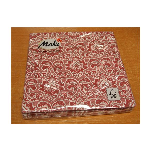 Maki szalvéta 20db/cs. piros, barokkmintás 33x33cm