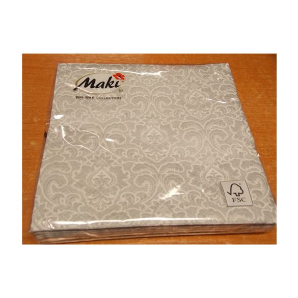 Maki szalvéta 20db/cs. ezüst, barokkmintás 33x33cm