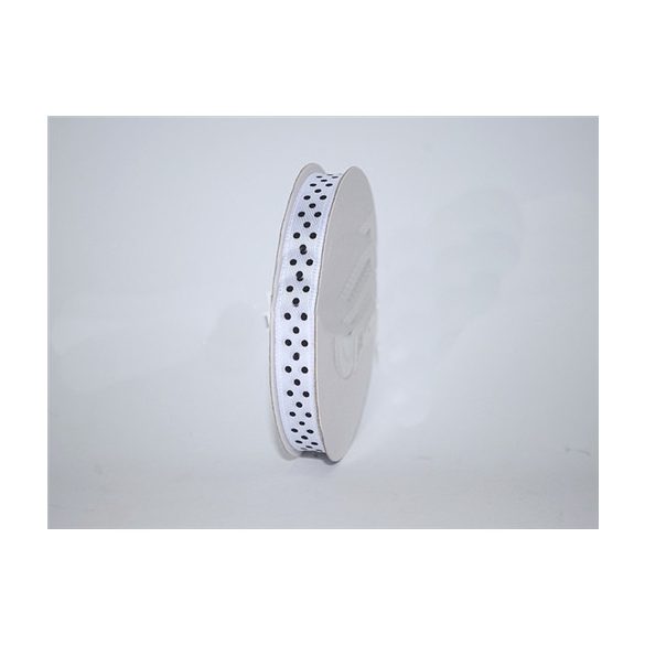 Szatén szalag pöttyös fehér/fekete 10mm x 12yard