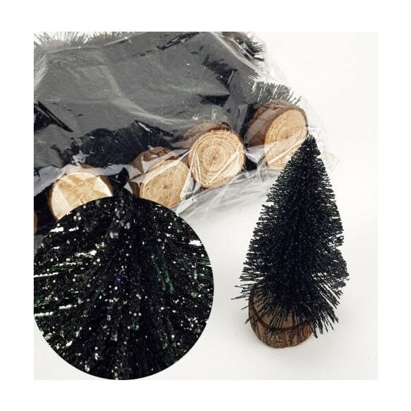 Fekete csillámos fenyők 15 cm, csomag S/12 db