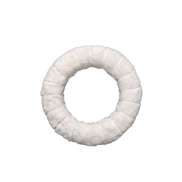 Szőrme szalaggal bevont szalma koszorú 25 cm - Fehér