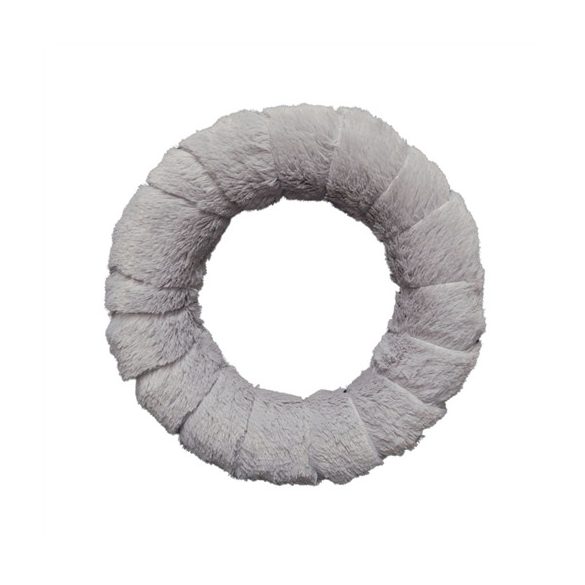 Szőrme szalaggal bevont szalma koszorú 25 cm - Pasztel szürke