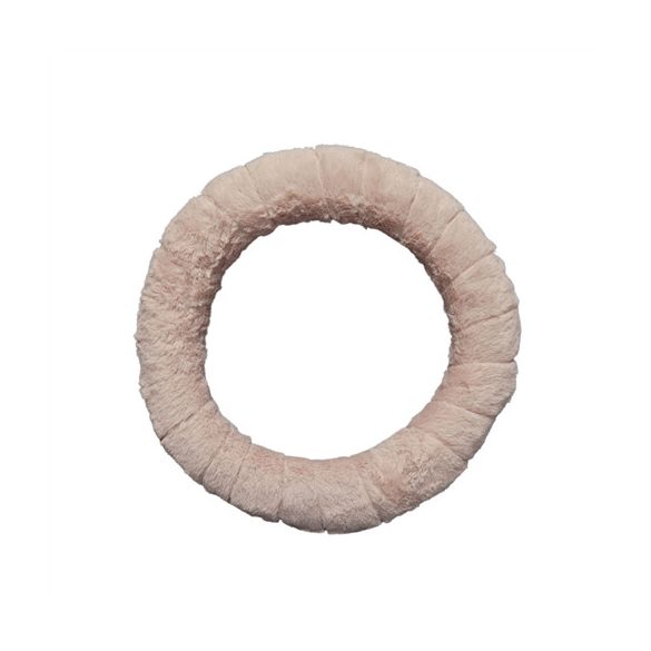 Szőrme szalaggal bevont szalma koszorú 25 cm - Púder bézs
