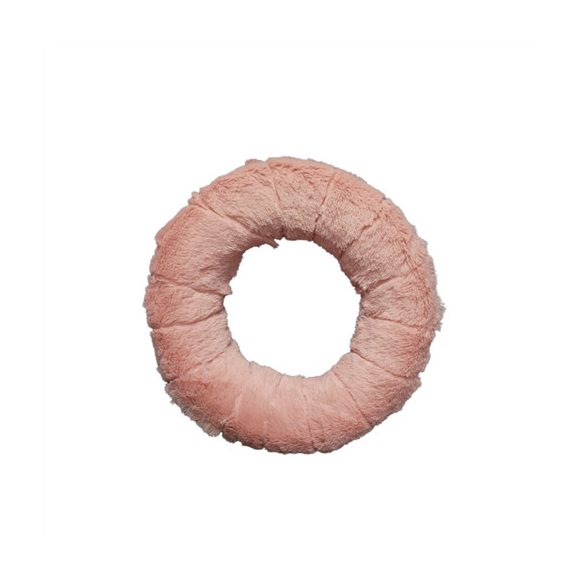 Szőrme szalaggal bevont szalma koszorú 20 cm - Púder rózsaszín