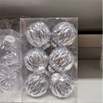 Gömb üveg Rombuszmintás 8 cm - Ezüst /Darab