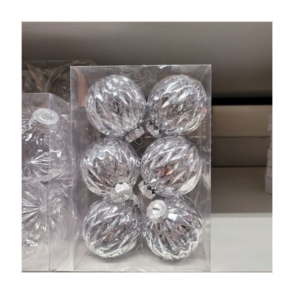 Gömb üveg Rombuszmintás 8 cm - Ezüst /Darab