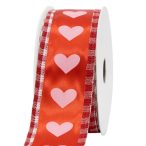 Szalag textil 38mm/10m - Piros szíves