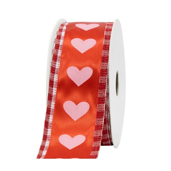 Szalag textil 38mm/10m - Piros szíves