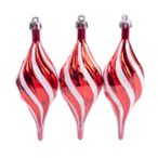 Műanyag gömb csepp alak 4x11cm glitteres - Piros S/3