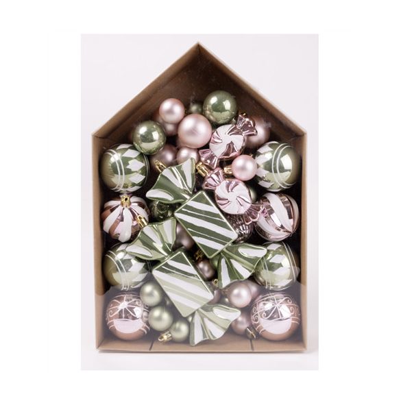 Karácsonyfa díszek mix - Zöld/rózsaszín S/58