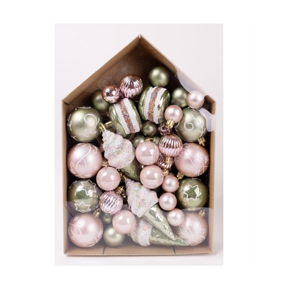 Karácsonyfa díszek mix - Zöld/rózsaszín S/52