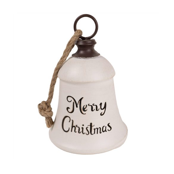 Harang fém 17cm "Merry Christmas" felirattal - Fehér