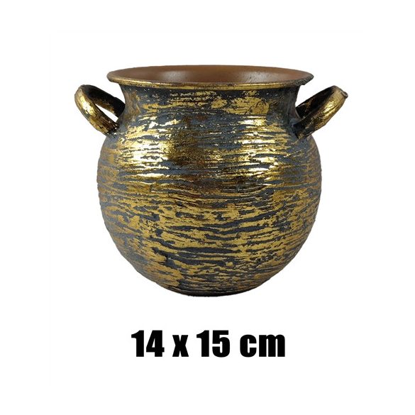 Kaspó bádog 14x15cm - Szürke/Arany